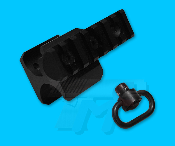 G&P M870 Barrel Mount Sling Swivel Adaptor with Side Rail(Black) - Click Image to Close
