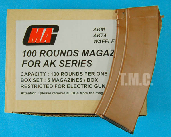MAG 100 Rounds Magazine for AK74 5 Magazines Box Set(Brown) - Click Image to Close