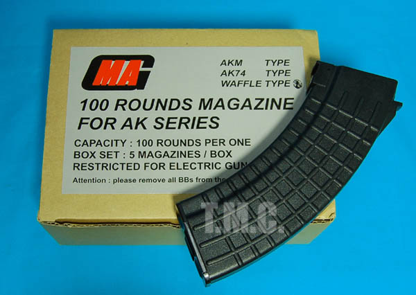MAG 100 Rounds Magazine for AK 5 Magazines Box Set(Waffle) - Click Image to Close