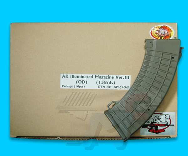 G&P 138rds AK Illuminated Ver.III Magazine Box Set(OD) - Click Image to Close