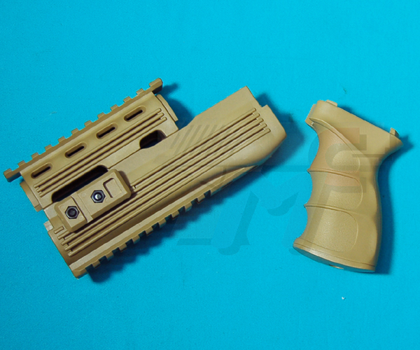 King Arms AK47S Railed Handguard and Grip v2(TAN) - Click Image to Close