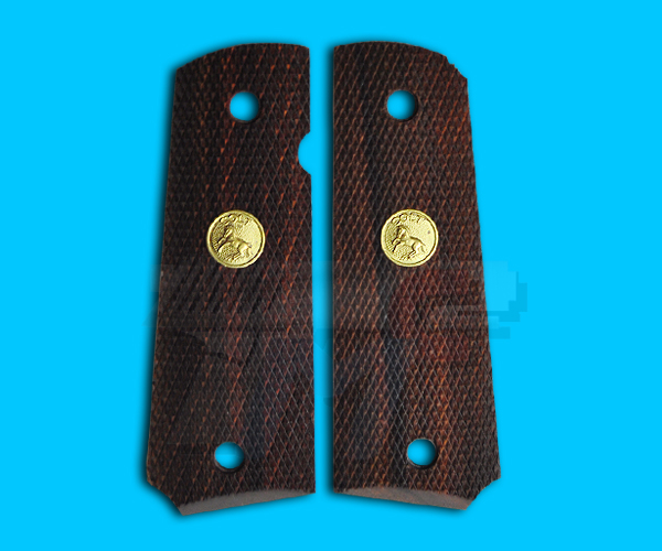 Carom M1911 Checker Wood Grip with Colt Logo for KSC/Marui/MGC M1911 - Click Image to Close