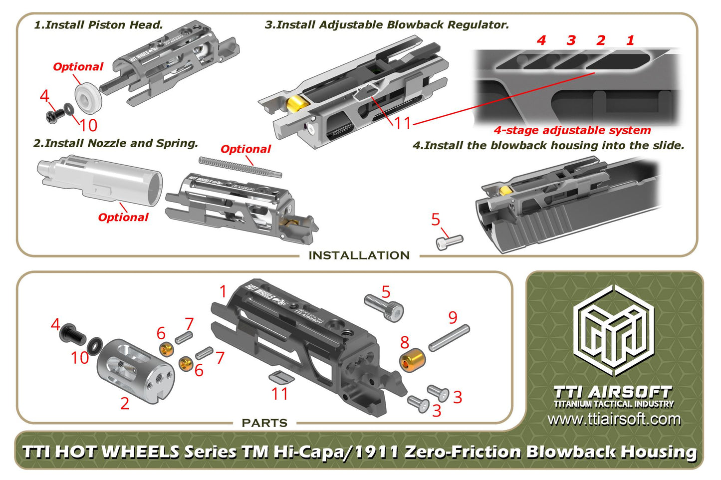 TTI Wheels Series Zero Friction Lightweight Housing for Marui Hi-Capa/1911 GBB