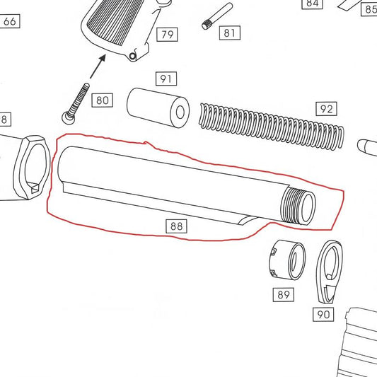 WE M4 Open Bolt GBB Original Part(No. 88)- Stock Pipe