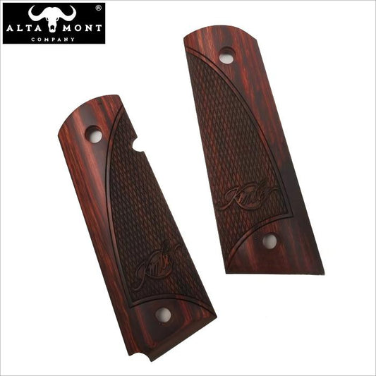 Altamont 1911 / Kimber Full Size Scallop Checker Wood Grip with Logo (Rose)